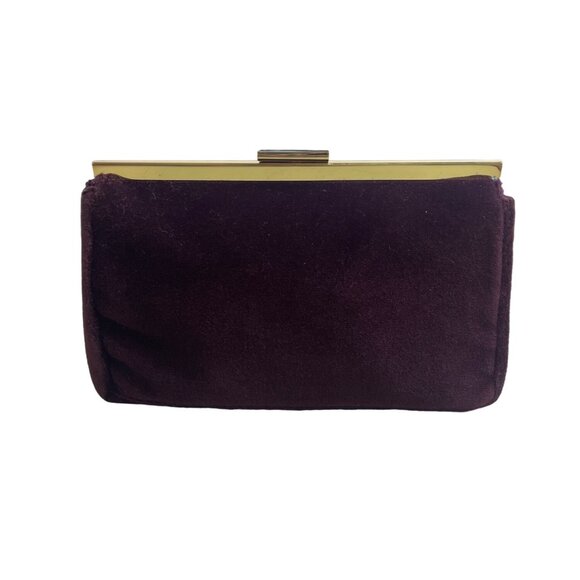 Estee Lauder Women's Wine Suede Metal Gold Tone Evening Clutch Sz  S - Picture 1 of 10